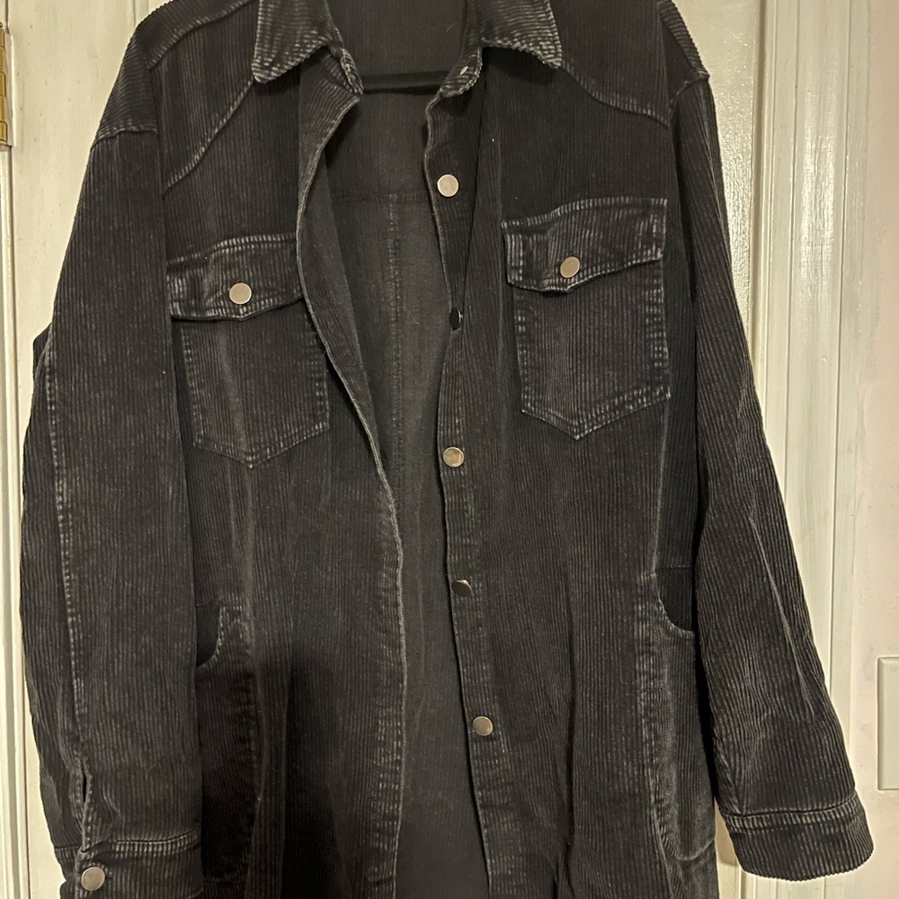 Over Sized Black Corduroy Shacket with Fringe - size - large